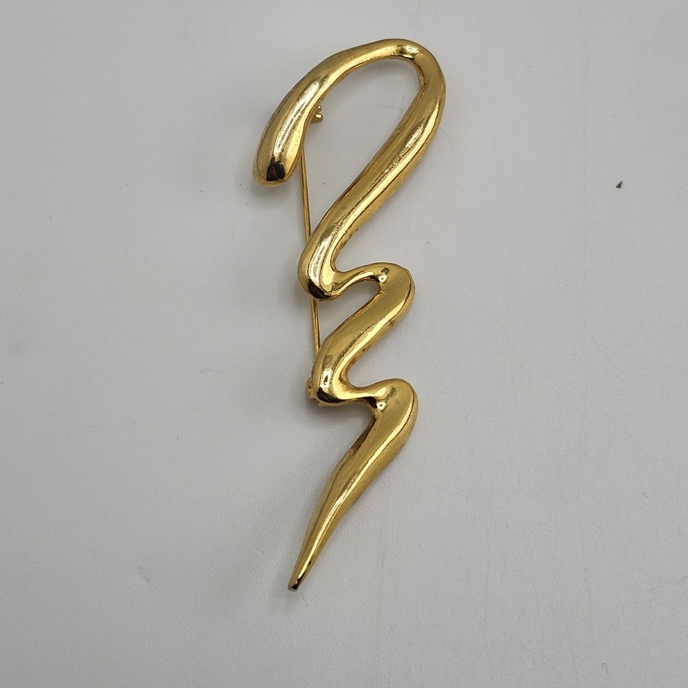 Vintage Gold Tone Squiggly Modernist Brooch